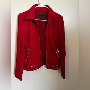 Neiman Marcus Red Leather Jacket with Silver Studs